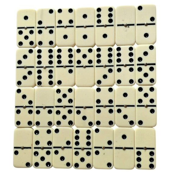 Vintage Domino Set Leatherette Case 28 Heavy Tiles Brass Spinner Travel Game - Picture 4 of 9